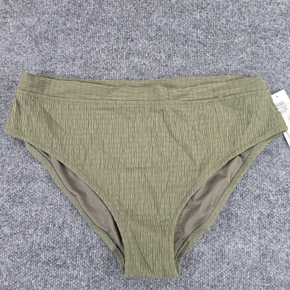 DKNY Women's XL Bikini Bottom Olive Green Smocked Tummy Control Swimwear